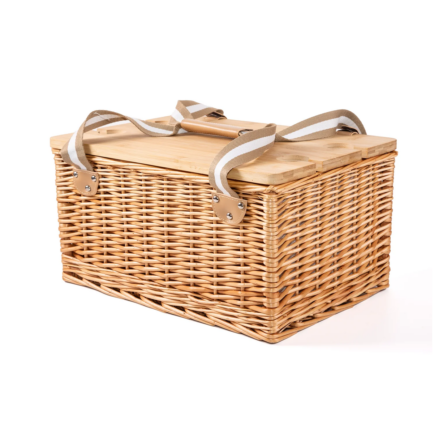 4 Person Wicker Picnic Hamper with Wooden Tabletop Lid