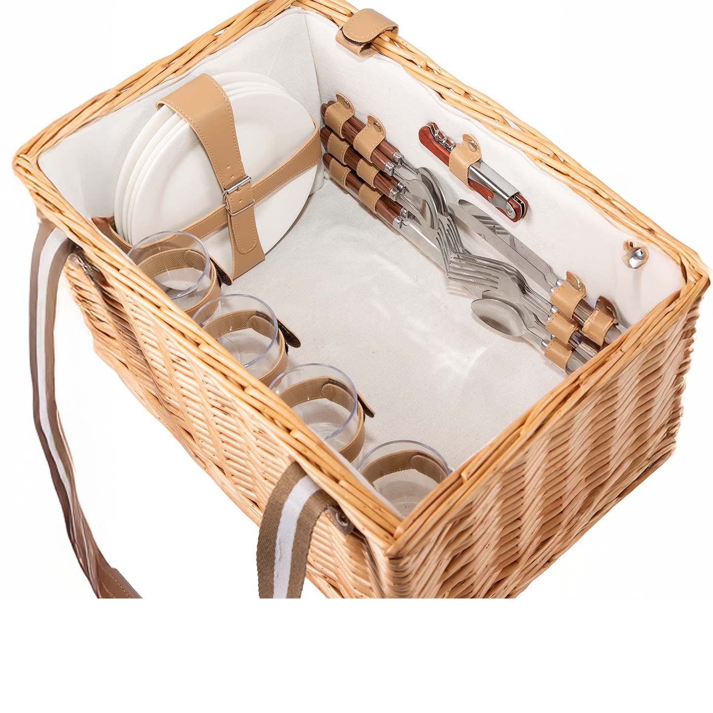 4 Person Wicker Picnic Hamper with Wooden Tabletop Lid