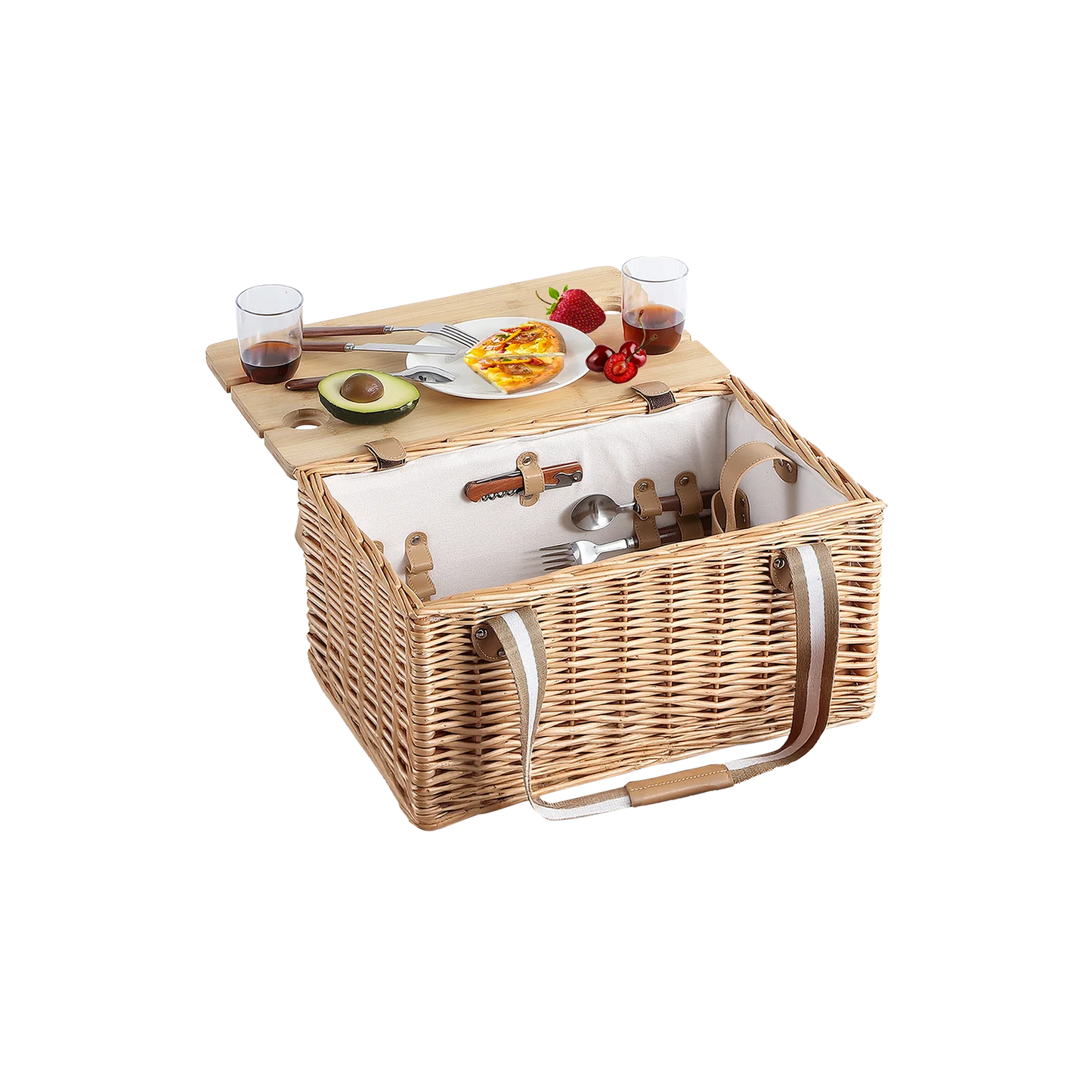 4 Person Wicker Picnic Hamper with Wooden Tabletop Lid
