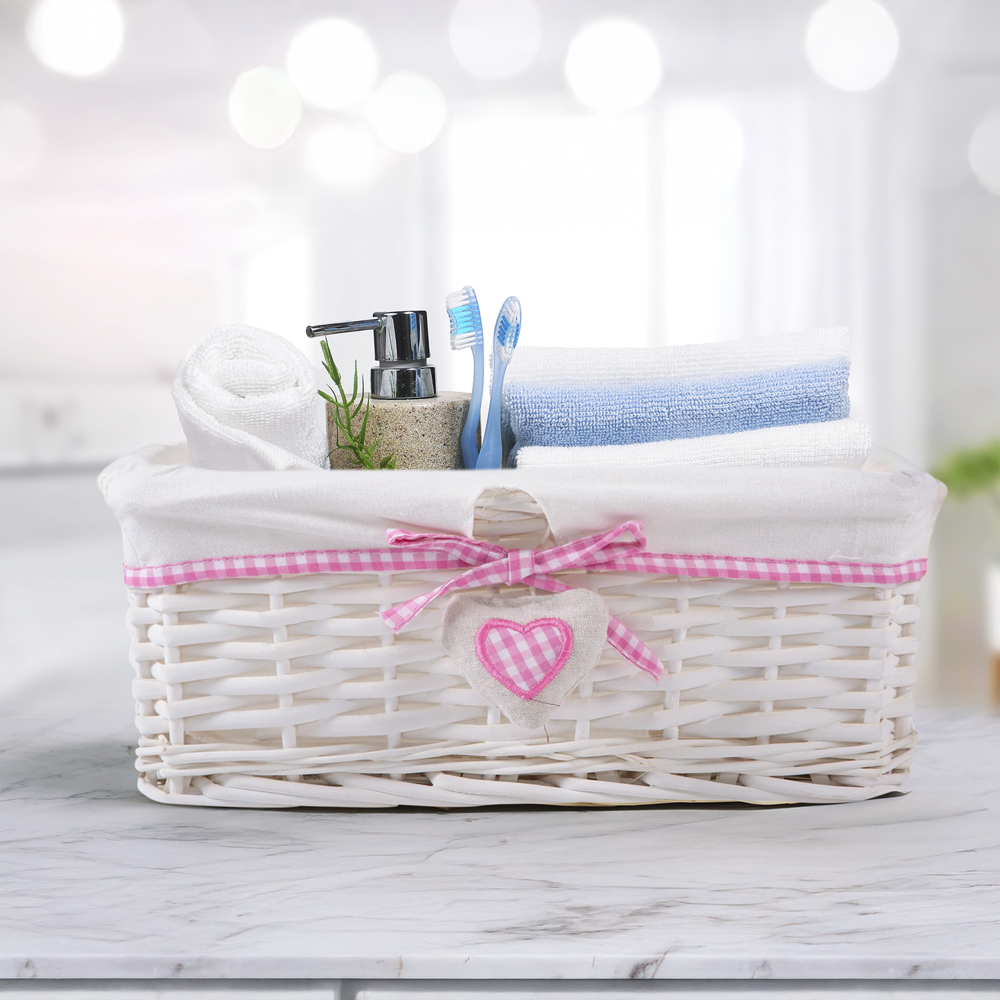 White Wicker Storage Basket with Lining - 3 Sizes