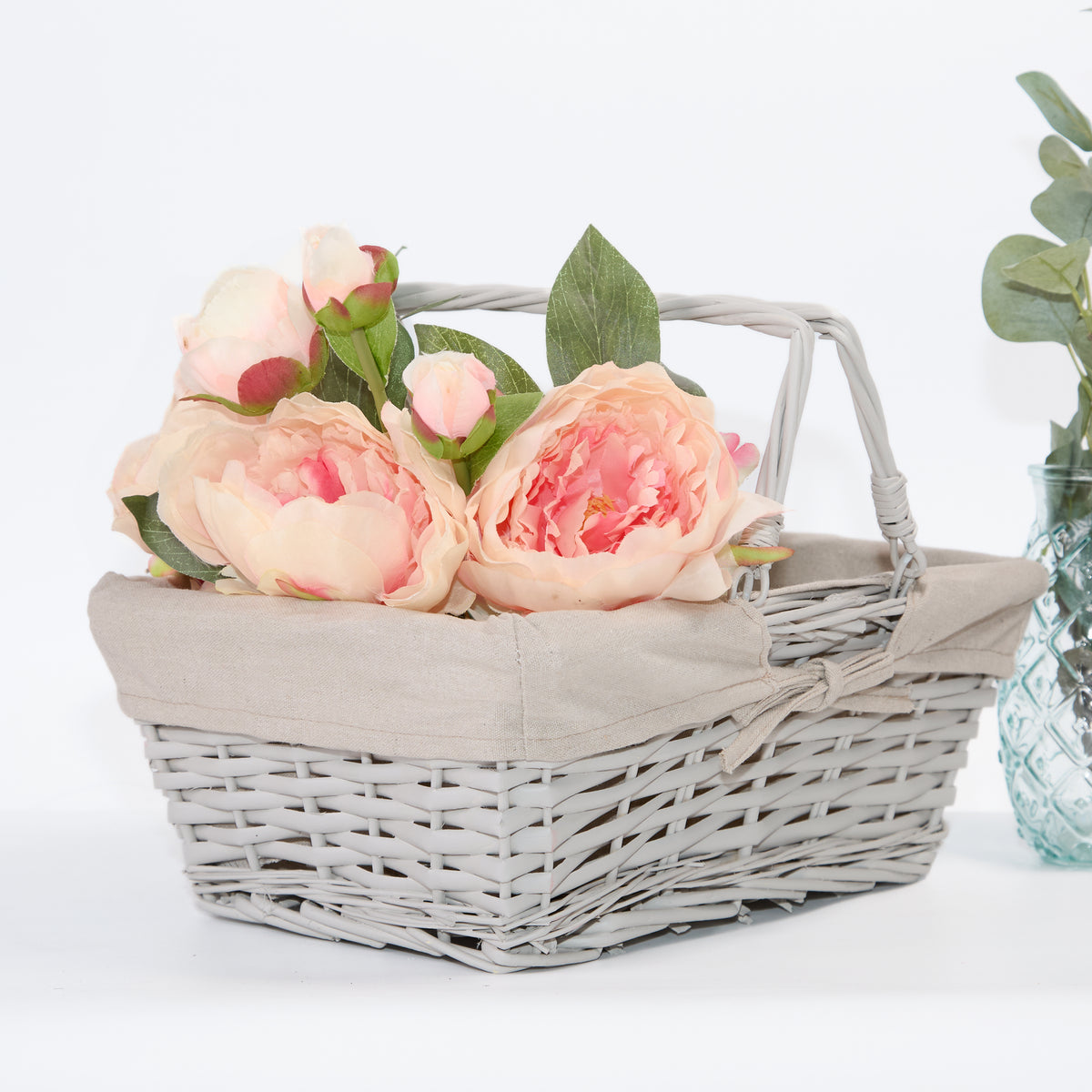 Grey Wicker Flower Girl Shopper Basket with Lining