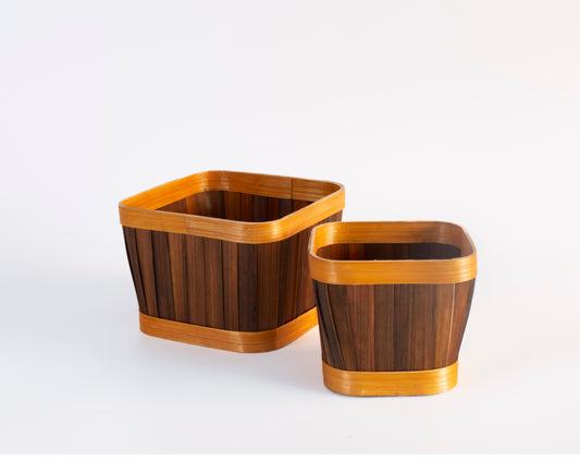 Brown Square Bamboo Storage Hamper Basket