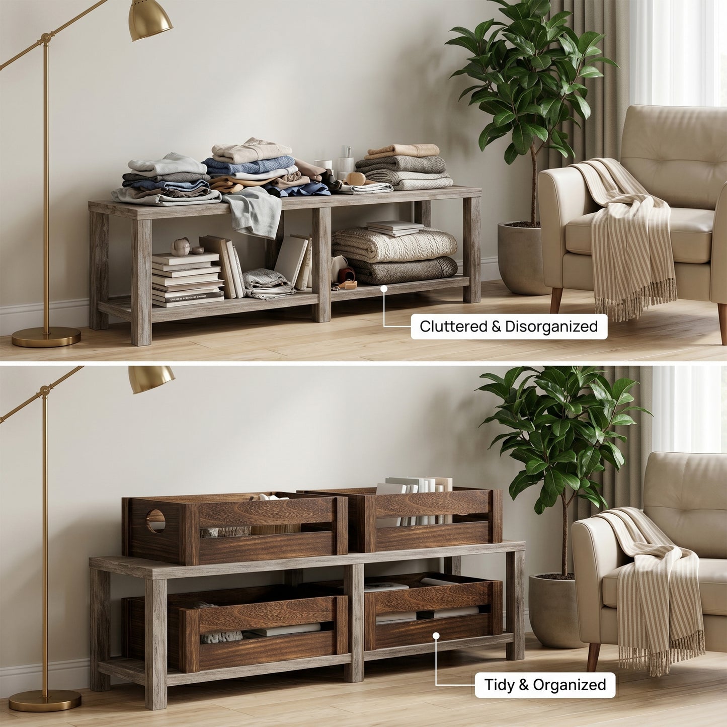 Brown Wooden Storage Crate Tray - 3 Sizes