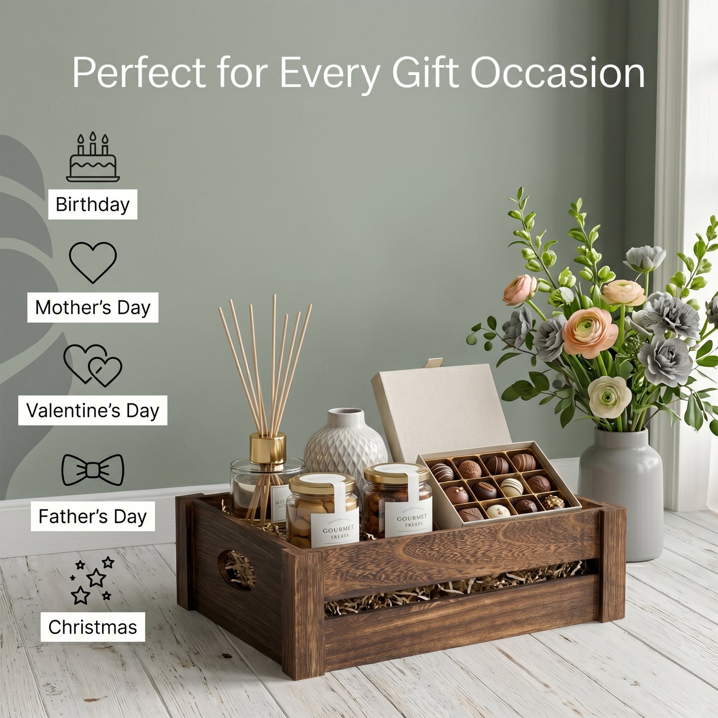 Brown Wooden Storage Crate Tray - 3 Sizes