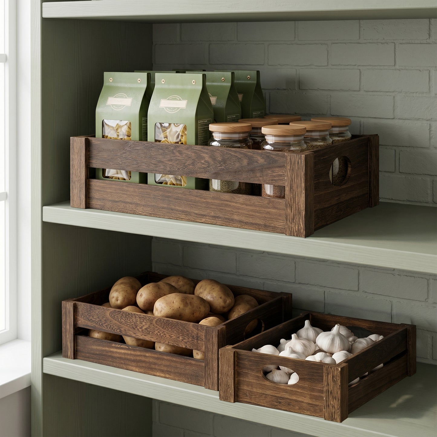 Brown Wooden Storage Crate Tray - 3 Sizes
