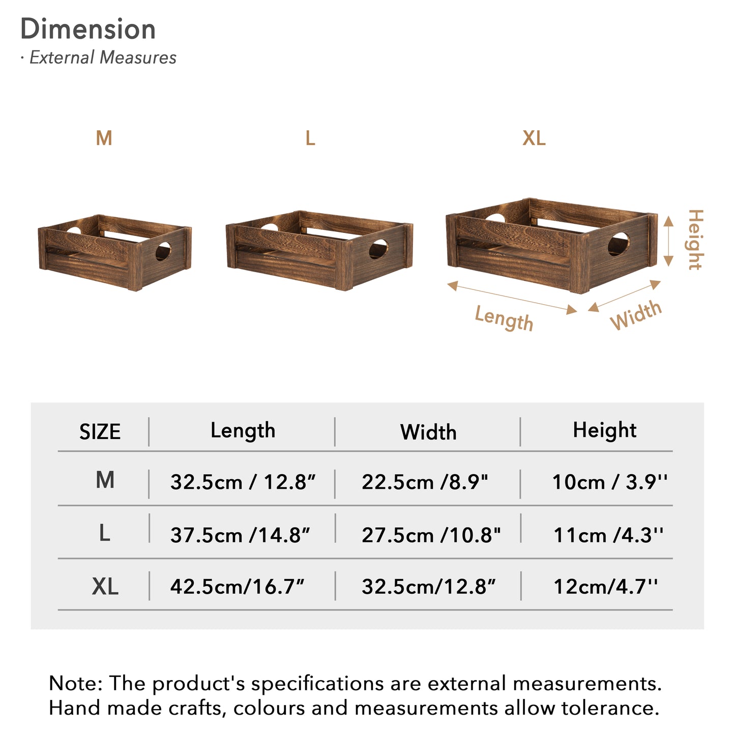 Brown Wooden Storage Crate Tray - 3 Sizes