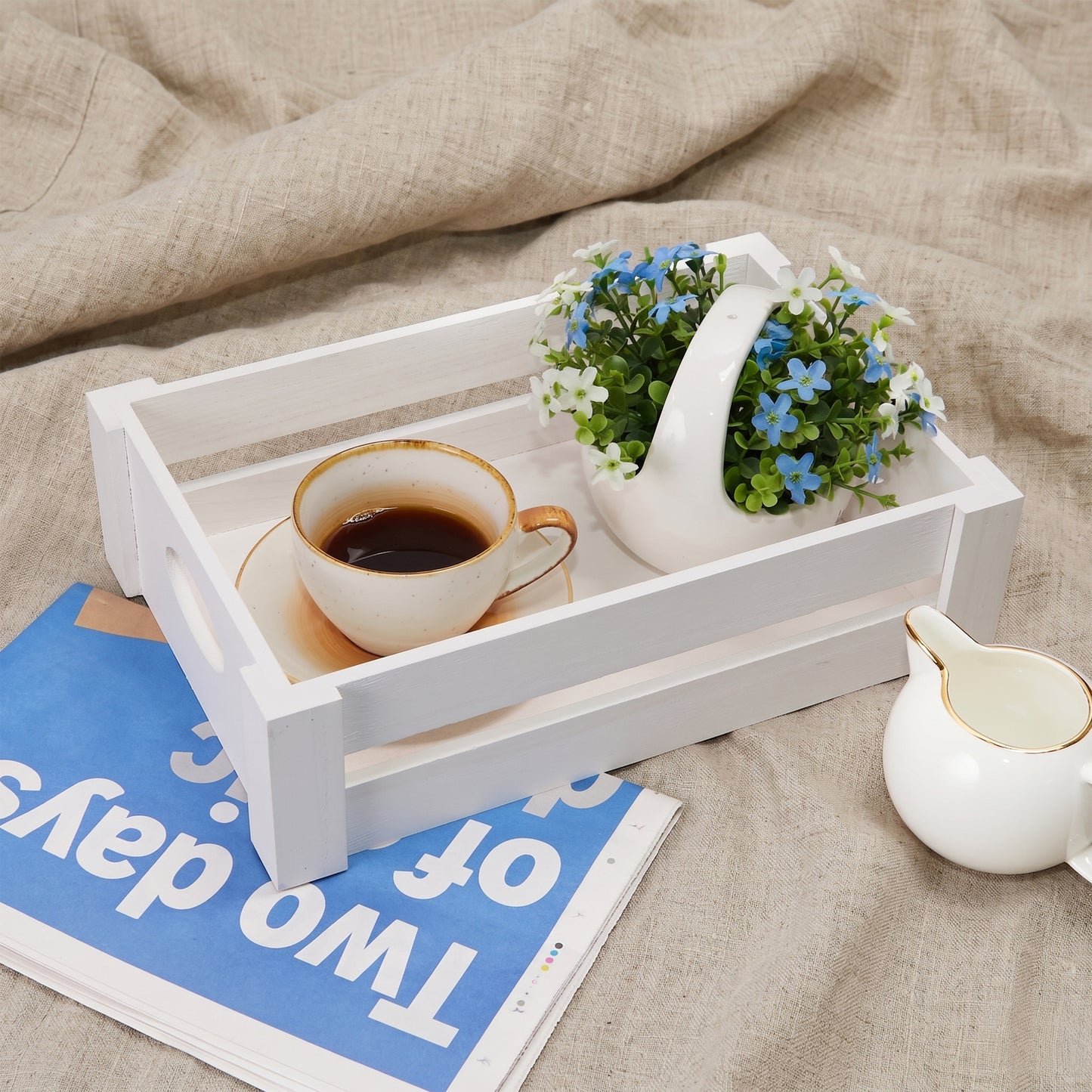 White Wooden Storage Crate Tray - 3 Sizes