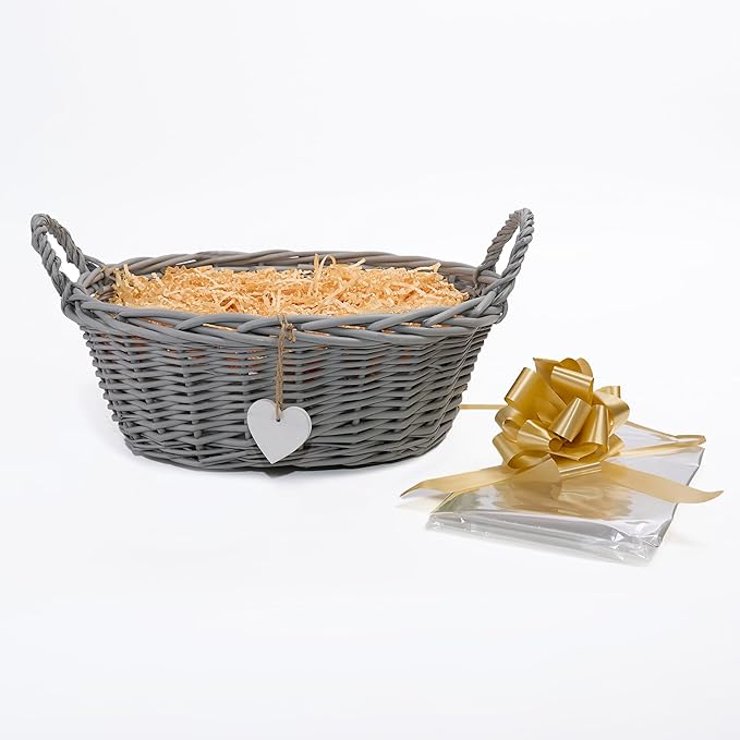 Grey Oval Wicker Basket Gift Hamper Kit