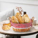 3PCS Oval Traditional Wicker Bread Basket with Handles Red Gingham Liner Kitchen Storage Basket Trade Countertop Basket Gift Basket