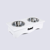 Luxury Dog Food Feeding Stand Station Stainless Double Raised Bowls Wooden Crate