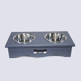 Luxury Dog Food Feeding Stand Station Stainless Double Raised Bowls Wooden Crate