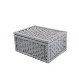 Grey Wicker Basket with Lid Underbed Storage Collection Hamper Wicker Basket