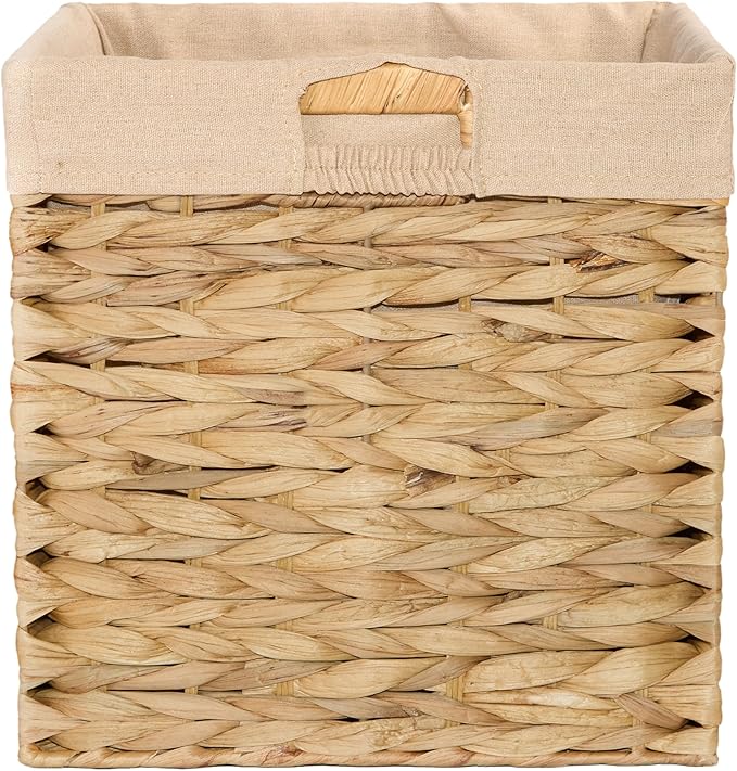 Square Water Hyacinth Storage Basket with Lining
