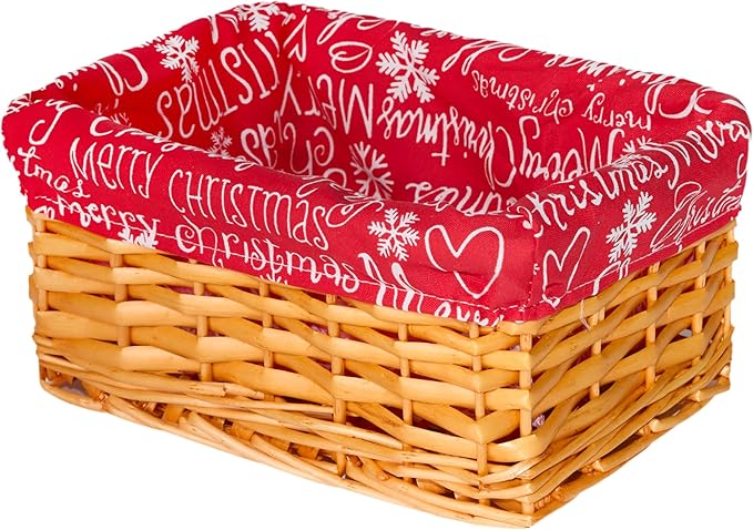 Small Light Steamed Wicker Basket Tray with Christmas Lining