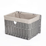 green leaves Grey Painted Wicker Trunk Storage Chest Hamper Basket Box Removable Lining (Large)