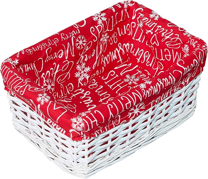 Small White Wicker Basket Tray with Christmas Lining