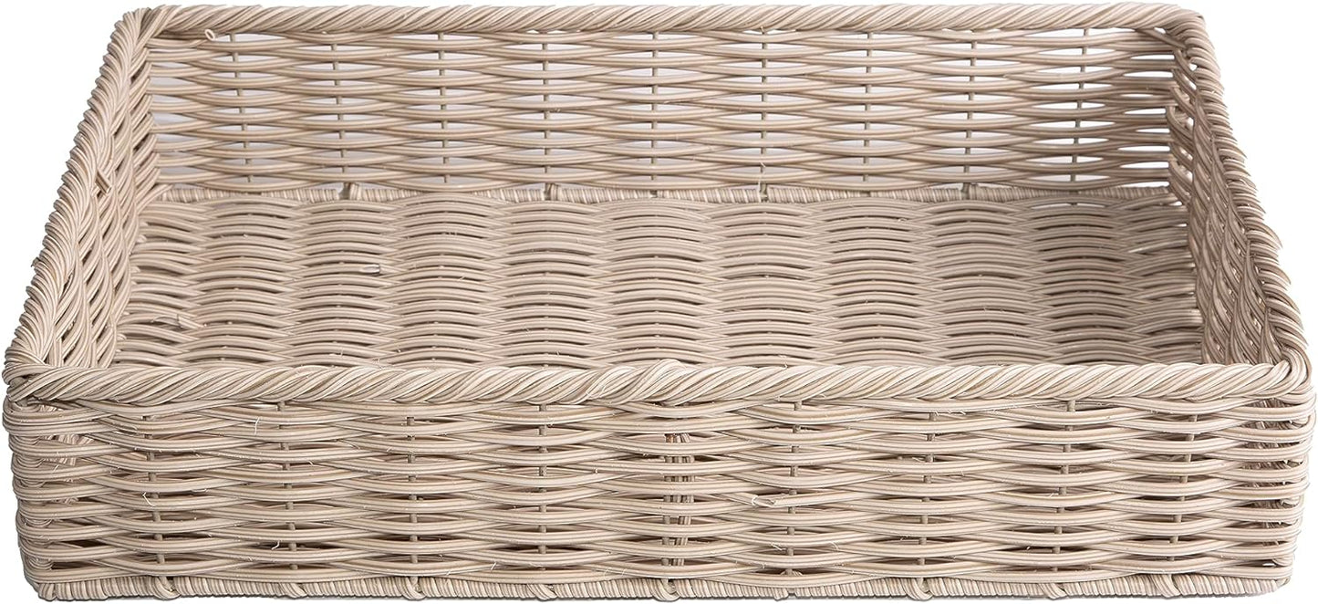 Beige Wicker-Style Storage Basket Tray
