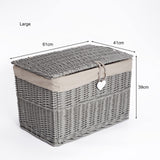 green leaves Grey Painted Wicker Trunk Storage Chest Hamper Basket Box Removable Lining (Large)