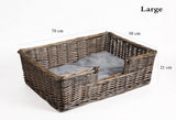green leaves Grey Natural Wicker Dog Bed With Cushion Pet Sofa Easy Access Dog Basket
