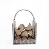 Rustic Shabby Chic Style Grey Natural Wicker Fireside Log Basket Heavy Duty Kindling Wood Basket Home Storage Basket