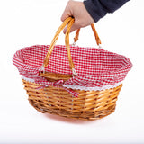 Lightweight Honey Color Wicker Shopping Basket with Foldable Handles Red Gingham Cotton Liner Gift Hampers Gift Basket