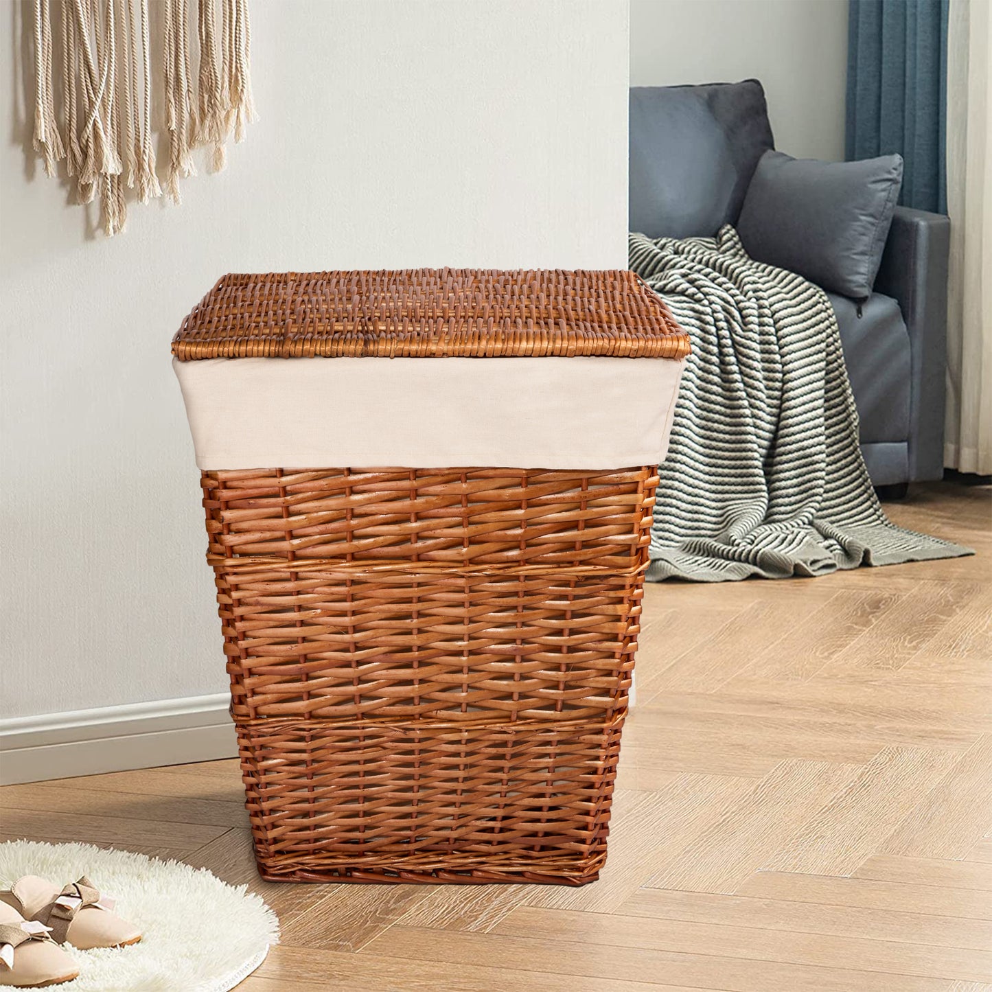 Double Steamed Tapered Wicker Laundry Basket with Lining