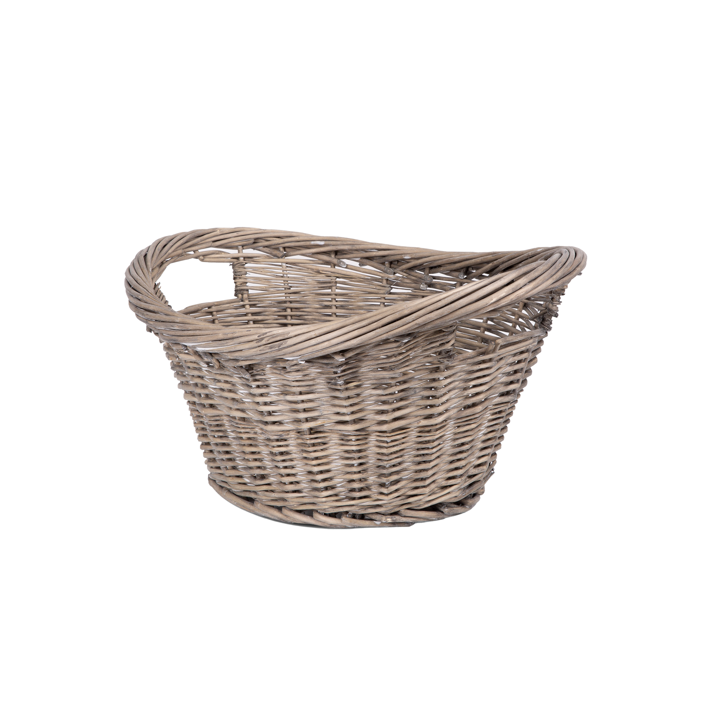 Antique Wash Curved Shape Wicker Log Basket