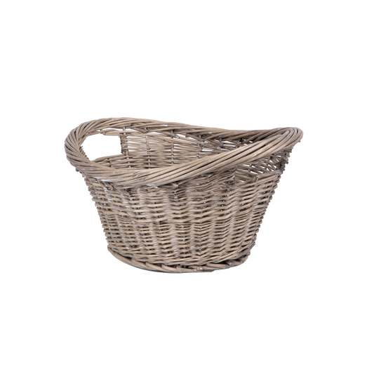 Antique Wash Curved Shape Wicker Log Basket