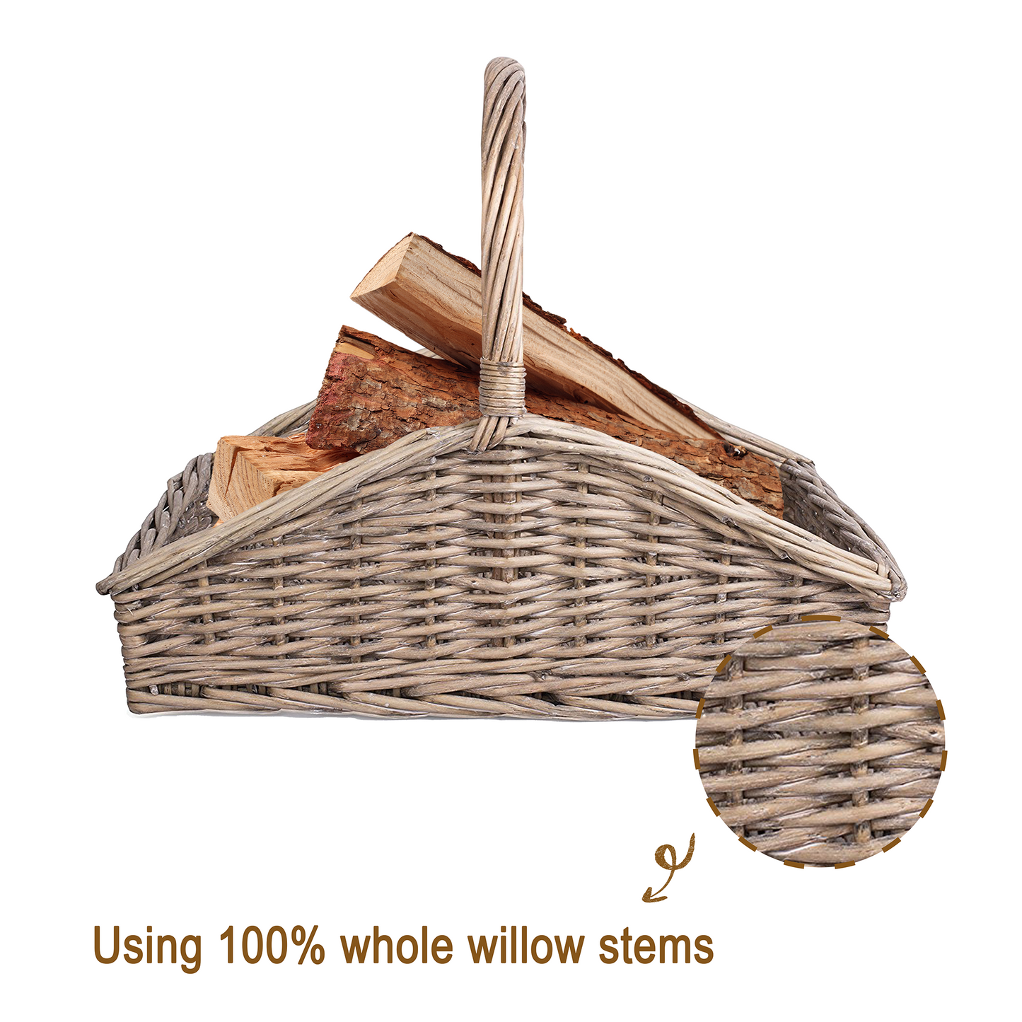 Antique Wash Open Ended Wicker Log Basket – Short Version - 2 Sizes