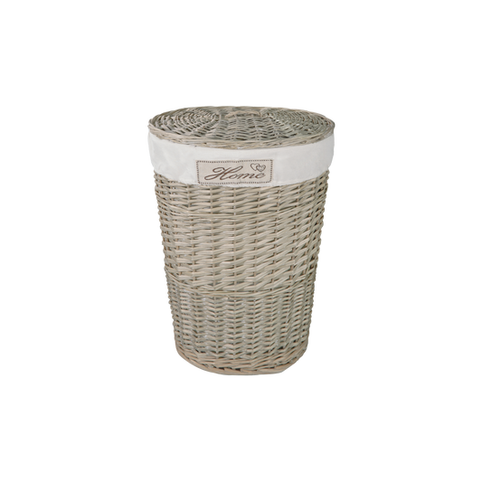 Antique Wash Oval Wicker Laundry Basket with Lining