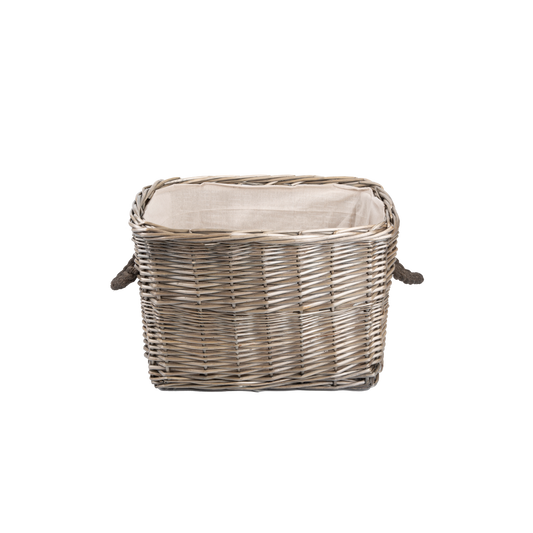Antique Wash Rope Handled Wicker Log Basket with Lining