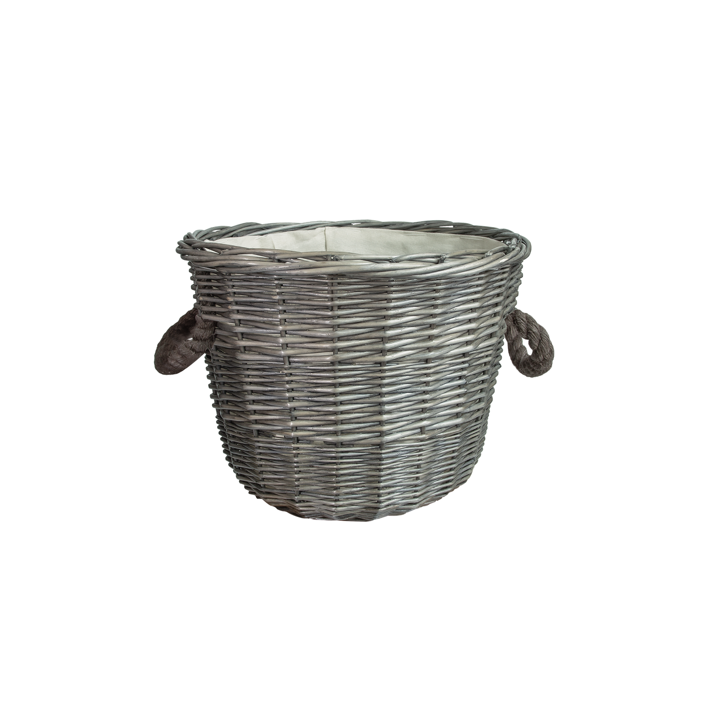 Antique Wash Round Rope Handled Wicker Log Basket