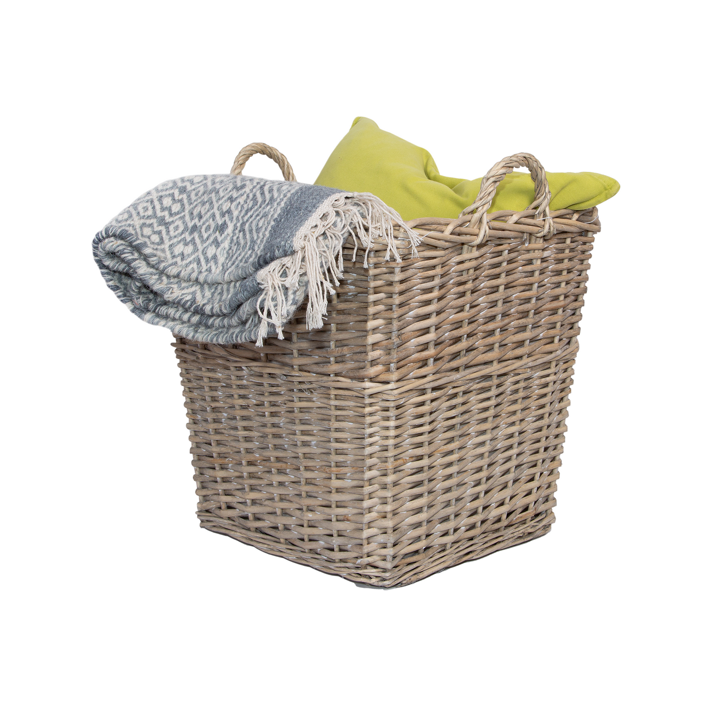 Antique Wash Square Wicker Log Basket with Lining