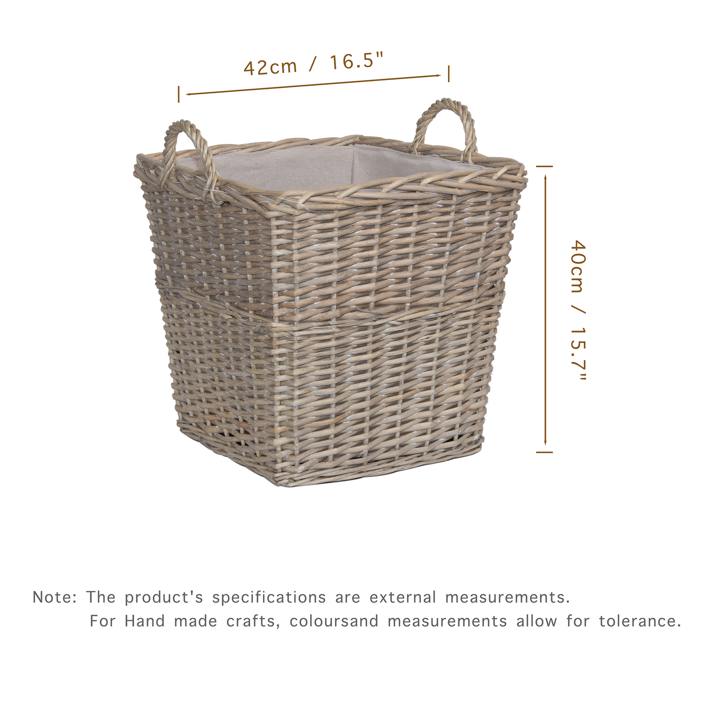 Antique Wash Square Wicker Log Basket with Lining