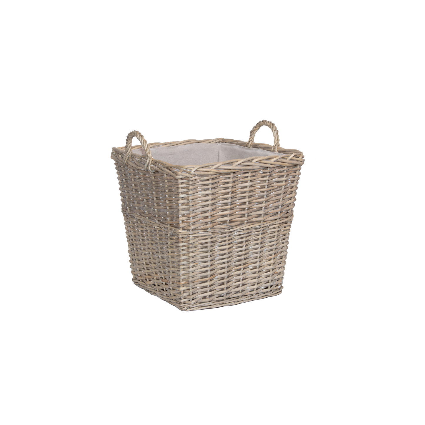 Antique Wash Square Wicker Log Basket with Lining
