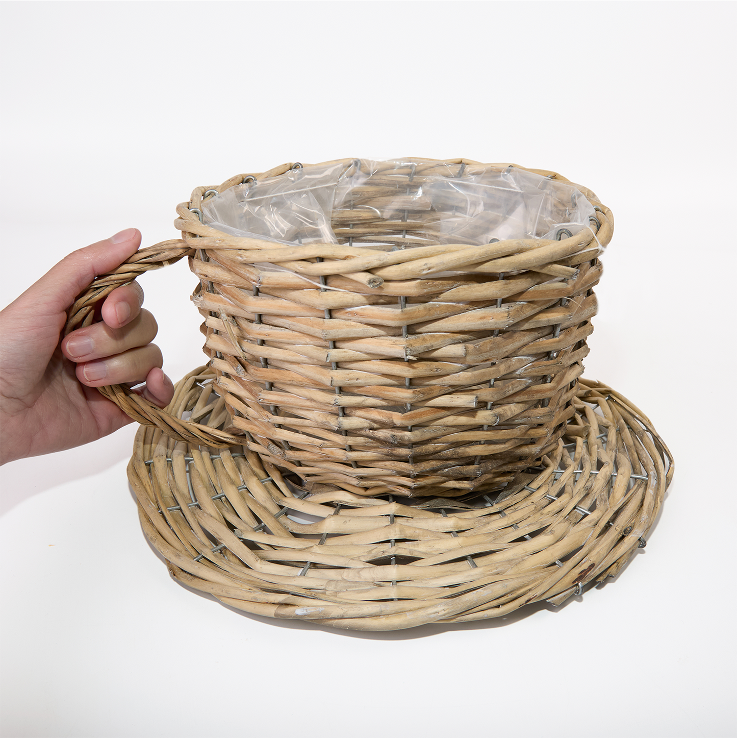 wicker tea cup and saucer planter Antique Wash Tea Cup Basket Planter – Wickerfield