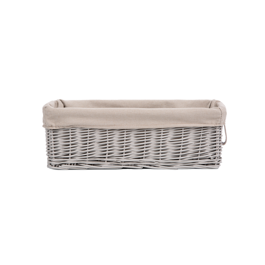 Narrow Wicker Storage Basket with Lining - Light Steamed / Grey