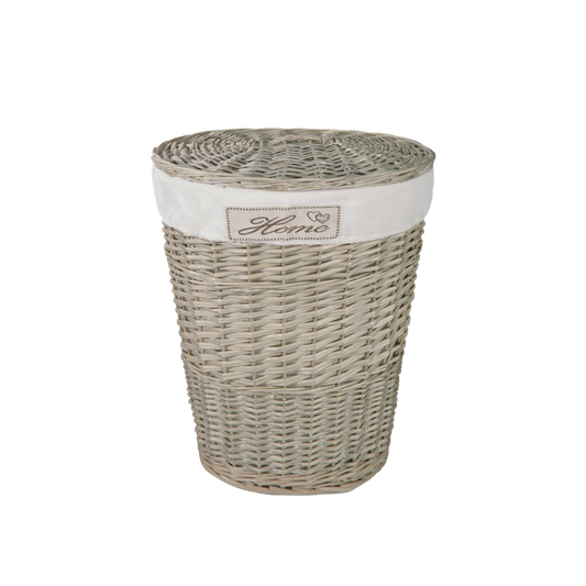 Antique Wash Oval Wicker Laundry Basket with Lining
