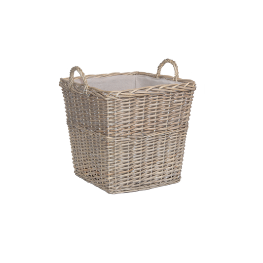 Antique Wash Square Wicker Log Basket with Lining