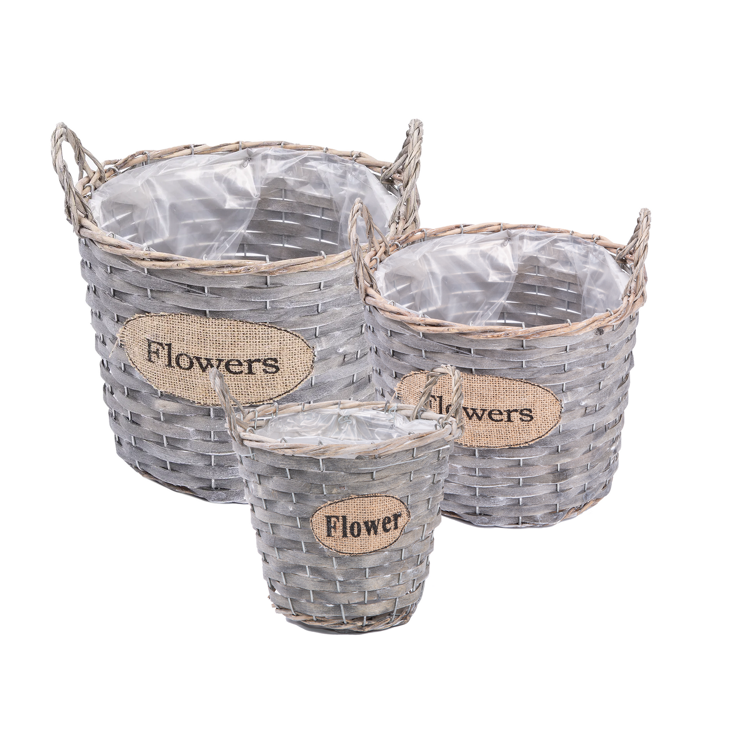 Antique Wash Wicker Basket Planter with Plastic Lining - 3 Sizes