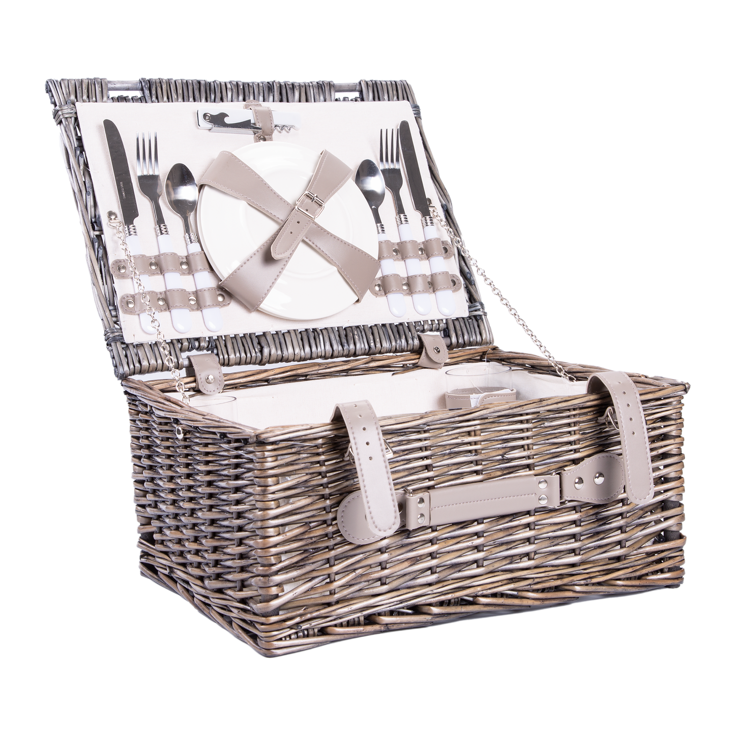 Antique Wash Wicker Picnic Hamper