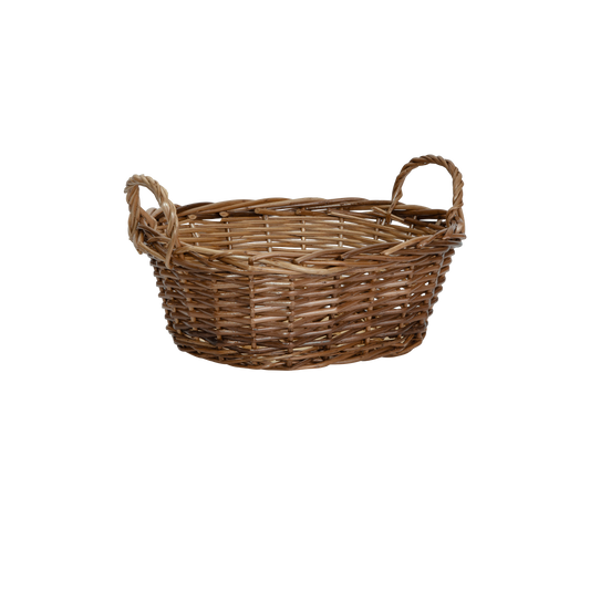 Small Wicker Gift Packing Basket with Heart Decoration - Grey / White / Brown