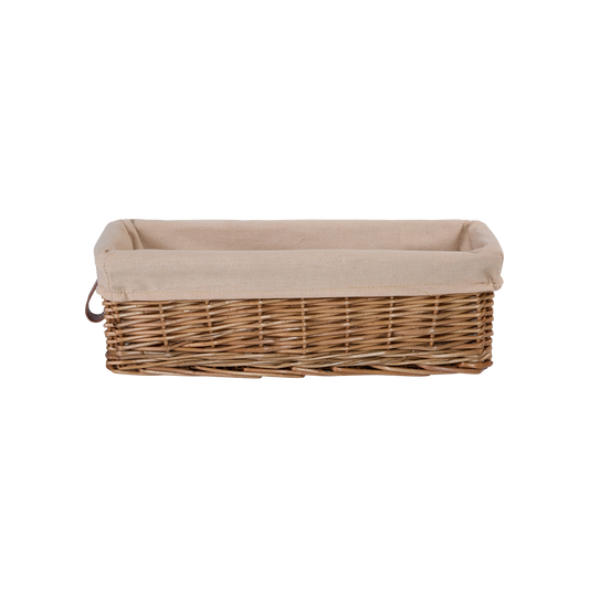 Narrow Wicker Storage Basket with Lining - Light Steamed / Grey