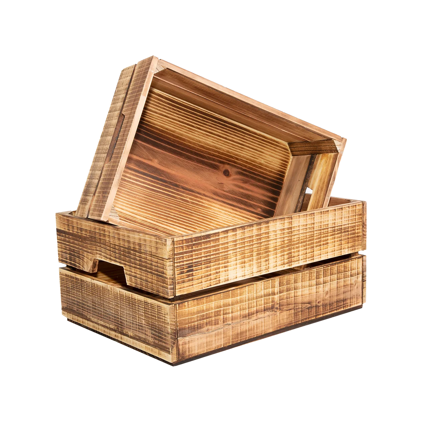 Burnt Finish Wooden Crate Display Trough - 2 Sizes