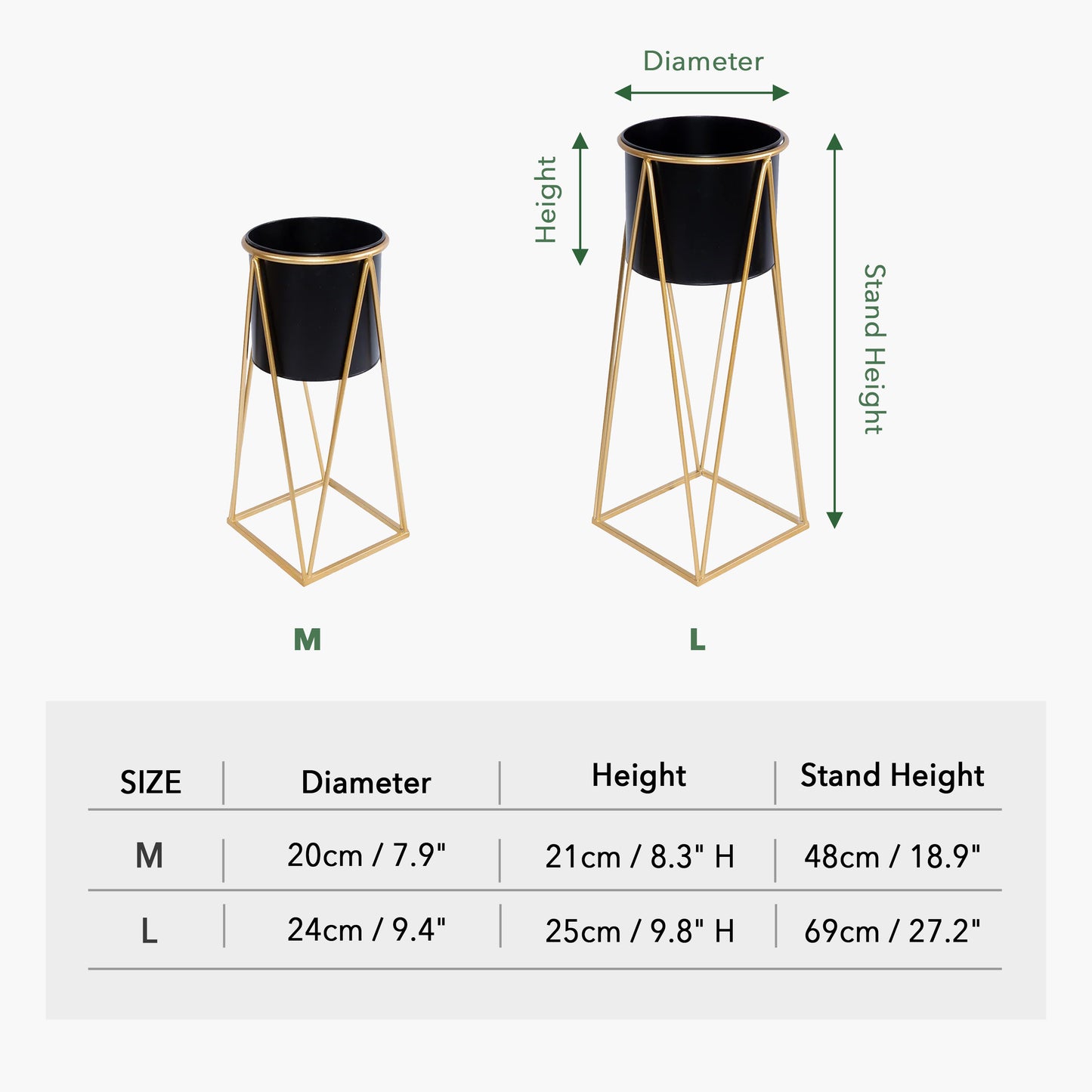 Black Metal Planter with Stand - 2 Sizes