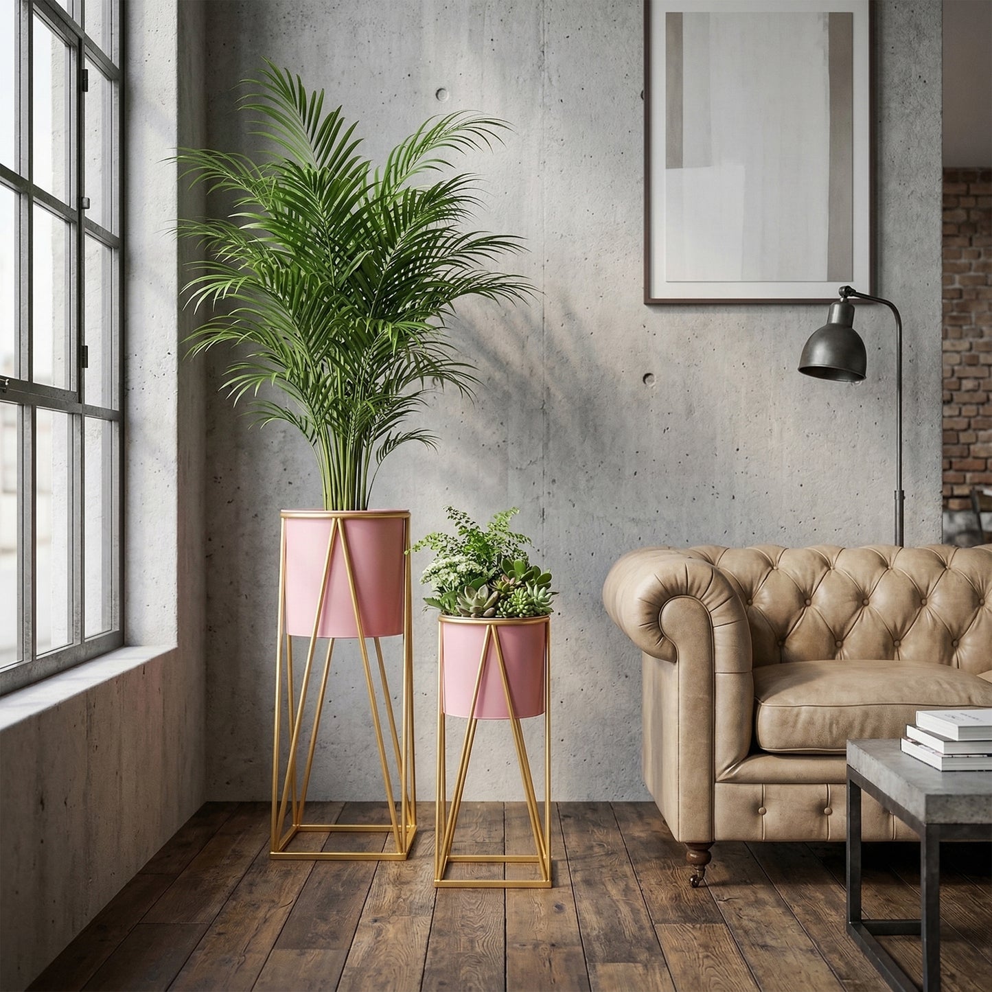 Pink Metal Planter with Stand - 2 Sizes