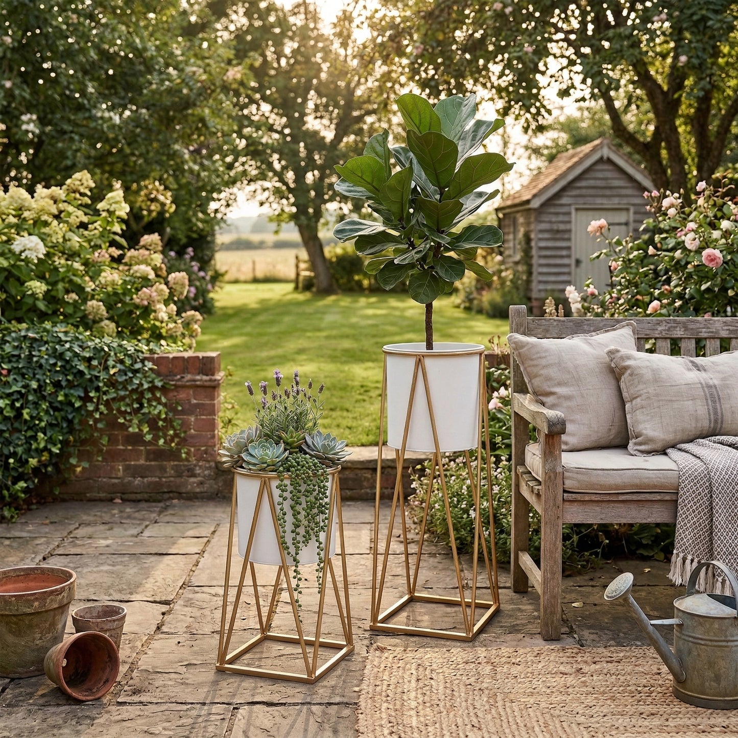 White Metal Planter with Stand - 2 Sizes