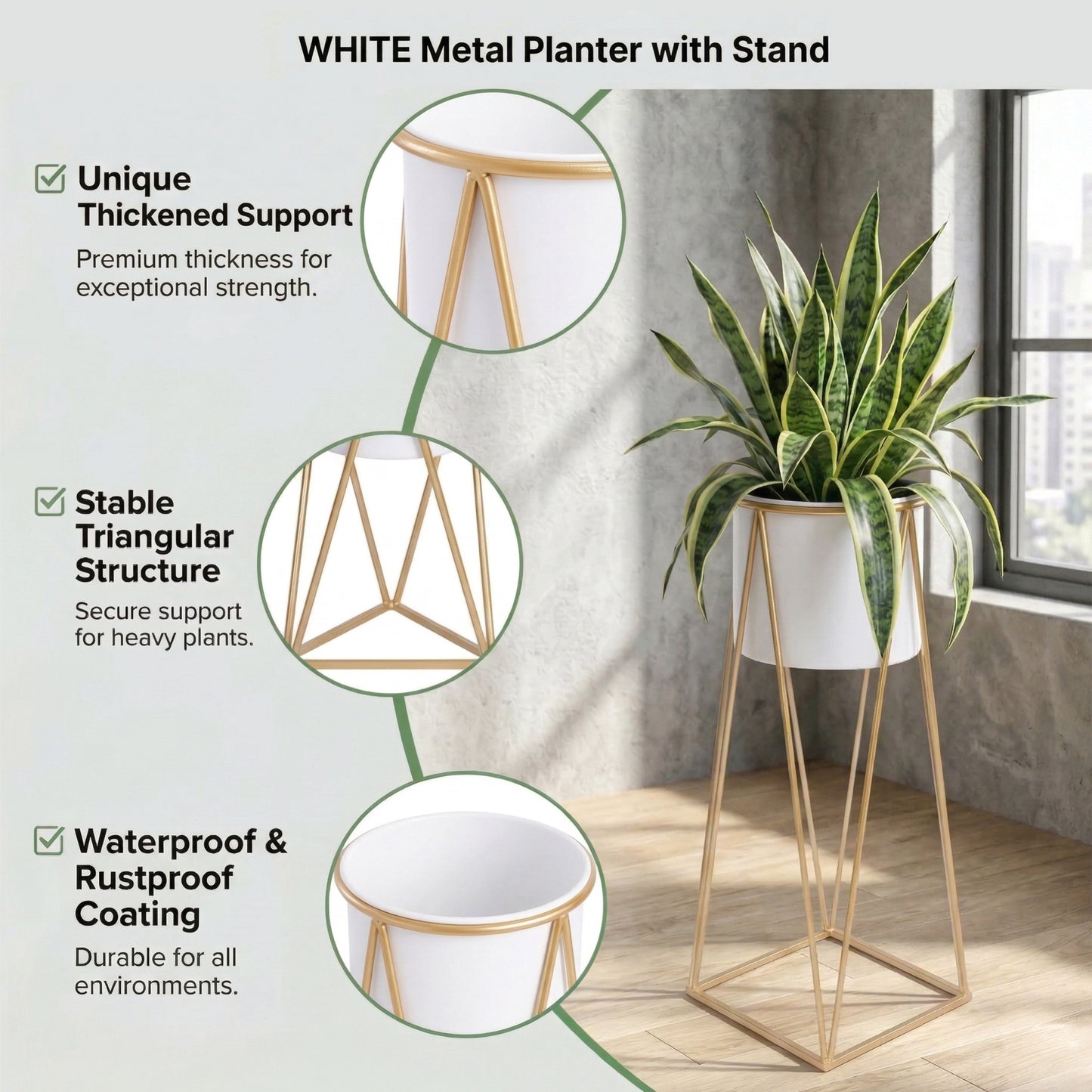 White Metal Planter with Stand - 2 Sizes