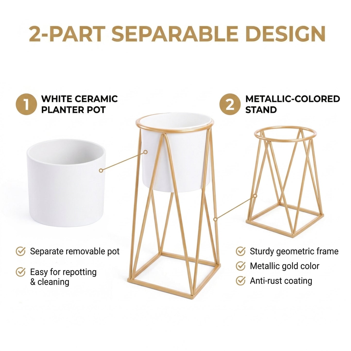 White Metal Planter with Stand - 2 Sizes