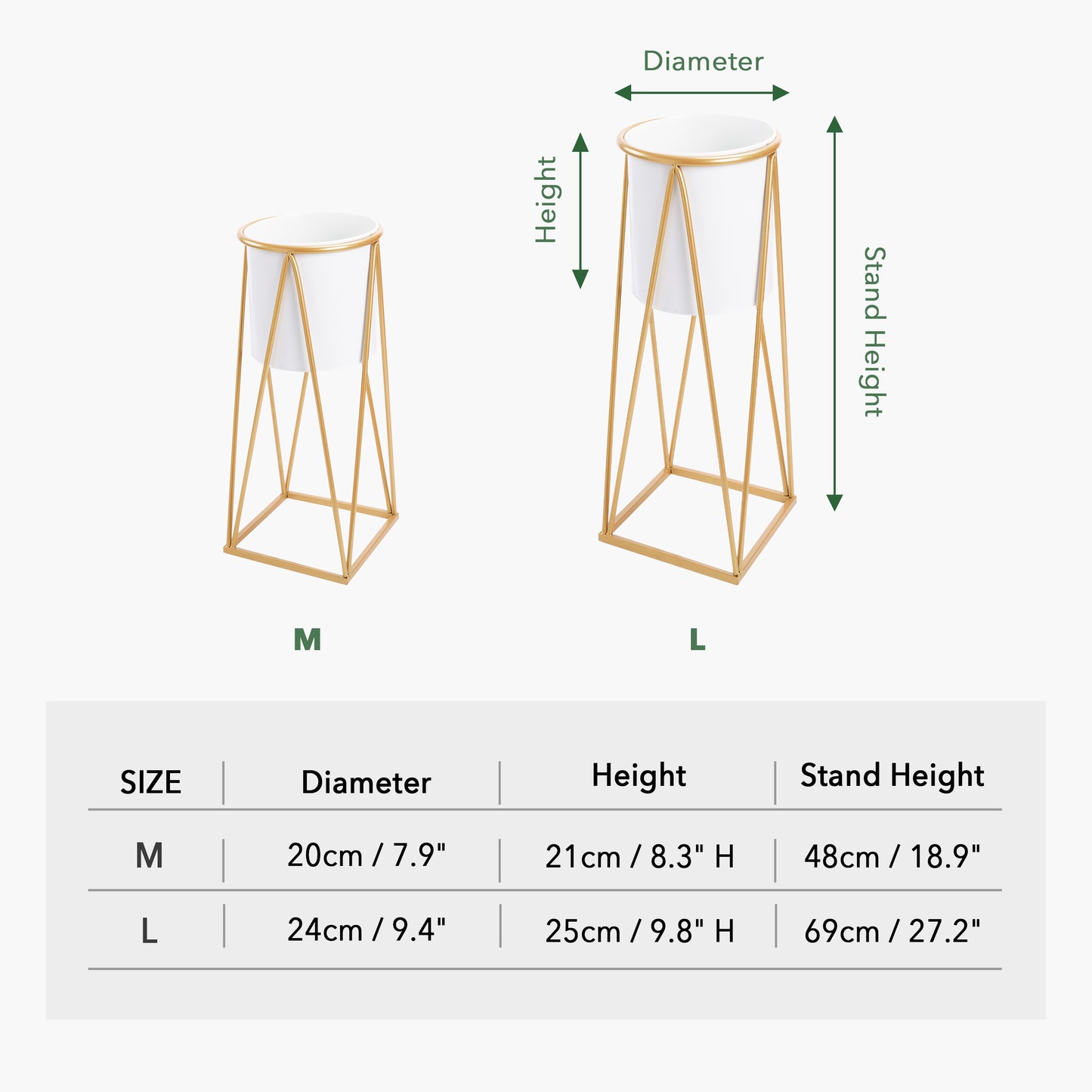 White Metal Planter with Stand - 2 Sizes